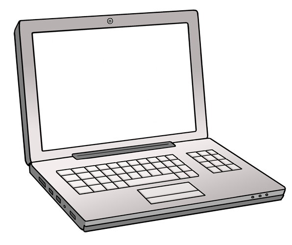 Stilisierte Darstellung eines aufgeklappten Laptops.