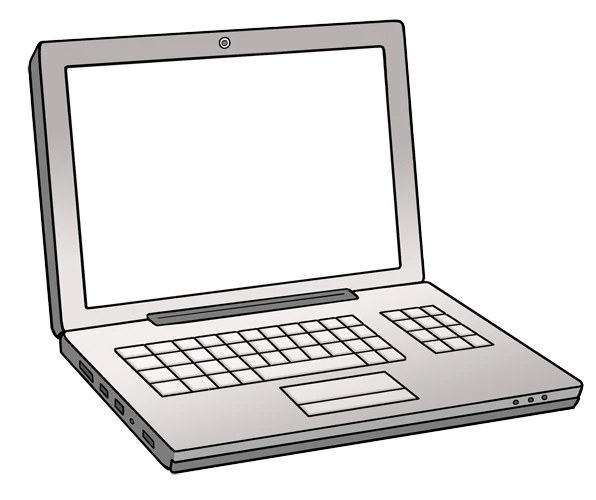 Stilisierte Darstellung eines aufgeklappten Laptops.