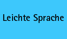 Blauer einfarbiger Hintergrund. Darauf steht der Text »Leichte Sprache«