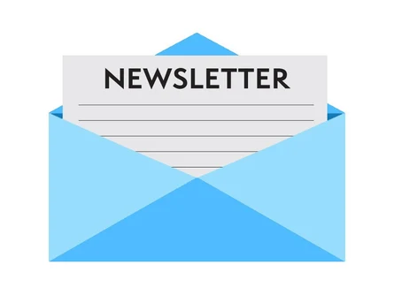 Stilisierte Darstellung eines Briefumschlags. Darin steckt ein Zettel mit der Aufschrift »Newsletter«