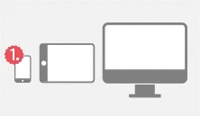 Vereinfachte Darstellungen von mobilen Endgeräten: Handy, Tablet, Computer.