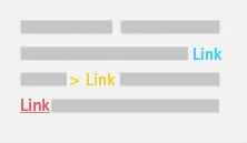 Stilisierte Darstellung eines Textes mit Links. Die Links sind unterschiedlich farbig gekennzeichnet